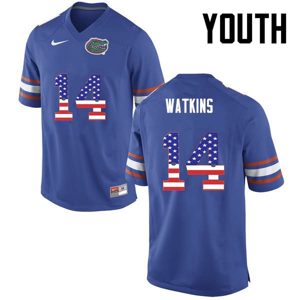NCAA Florida Gators Jaylen Watkins Youth #14 USA Flag Fashion Nike Blue Stitched Authentic College Football Jersey RHR7464AM